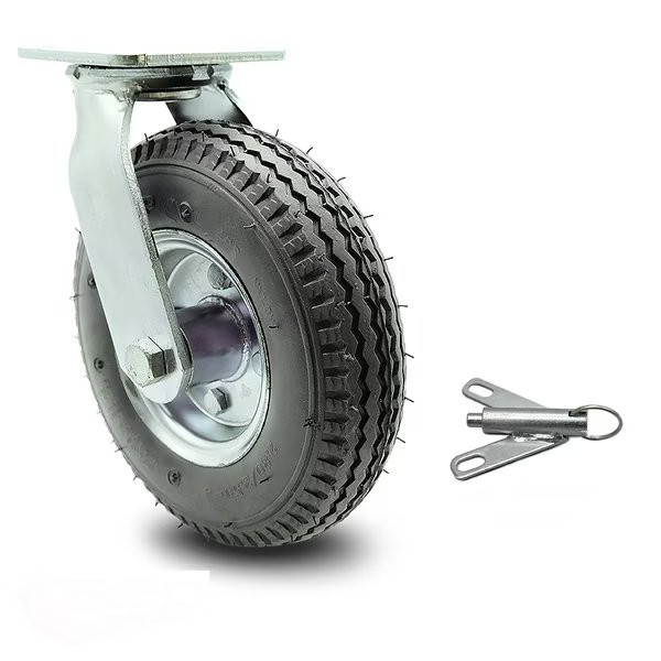 8 Inch Gray Pneumatic Wheel Swivel Caster with Bolt Swivel Lock, Service Caster, Mfr#: SCC-100S280-PNB-GRY-BSL